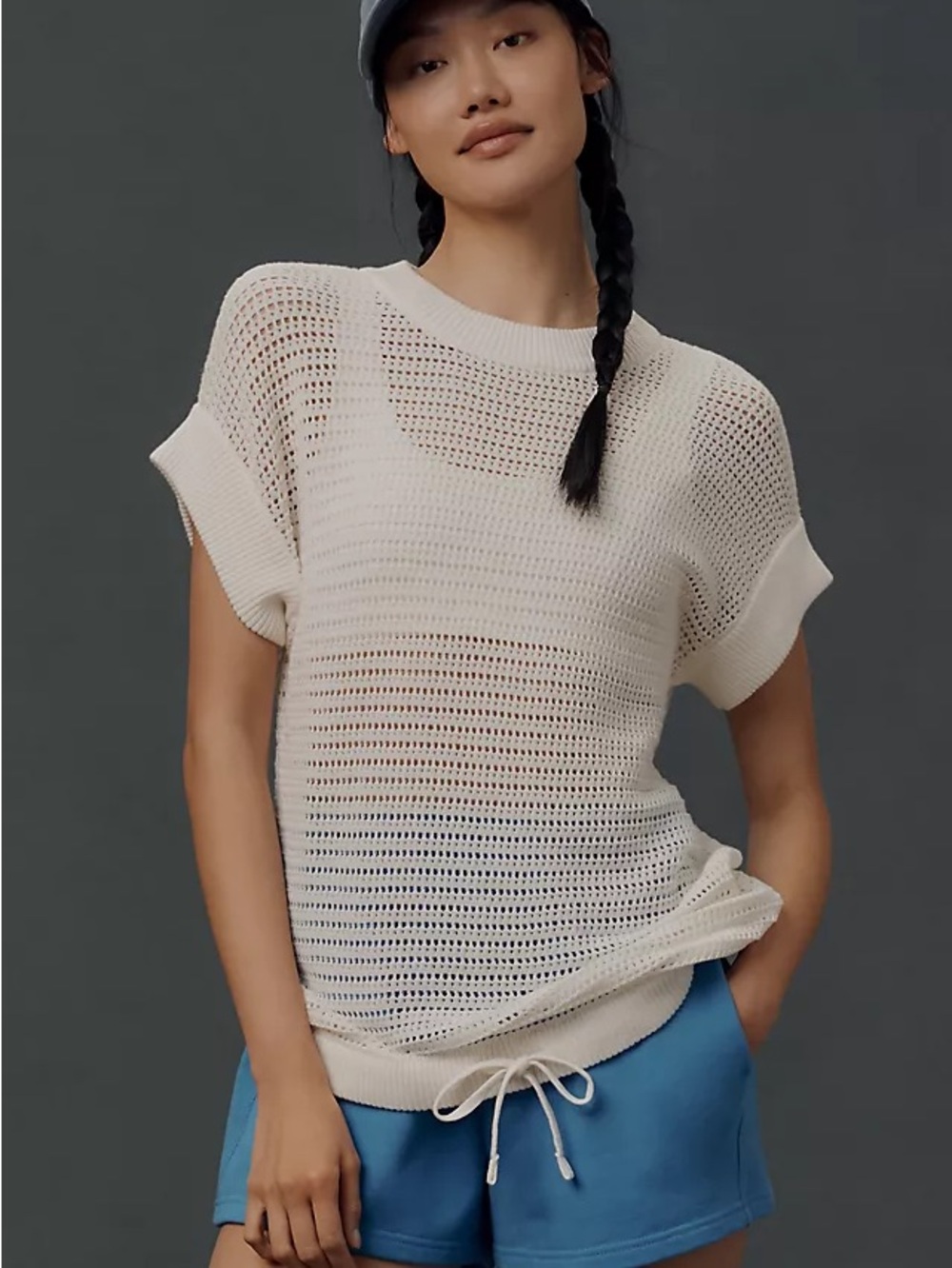Varley NWOT Cream Open-Weave Short Sleeve Knit